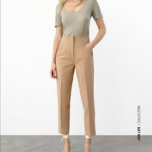 Zara Tan high waisted cigarette pants trousers